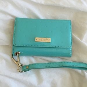 Patent leather turquoise iPhone wristlet wallet