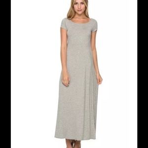 Casual Gray Scoopneck Side Slit Maxi Dress