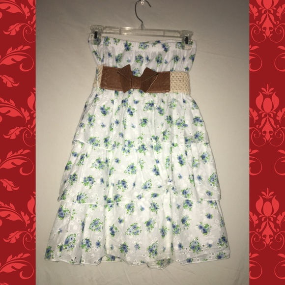 Strapless floral casual dress