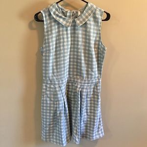 Adorable blue gingham portrait collar dress