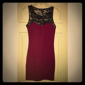Burgundy/Black Lace BodyCon Dress