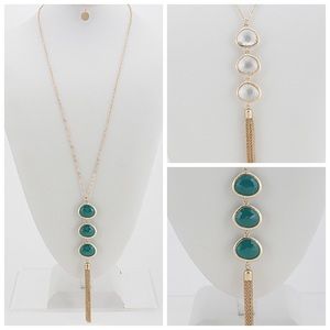 3 Stone Fringe Necklace Set