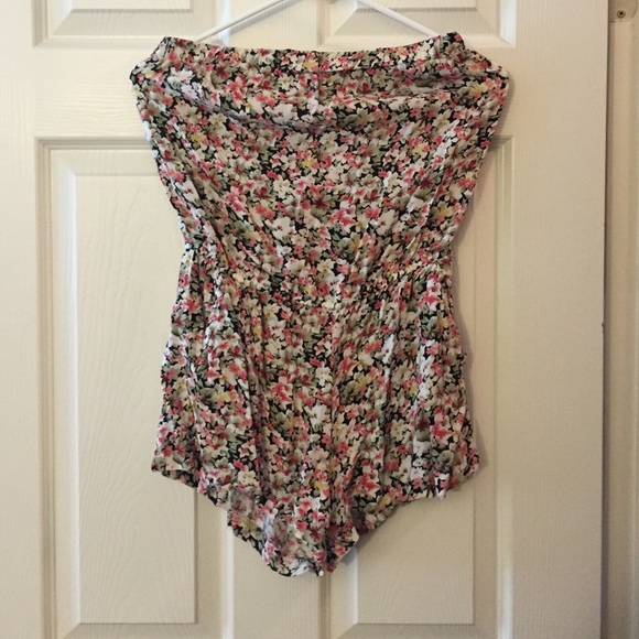 Strapless floral romper