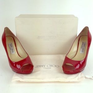 Jimmy Choo Red Luna Patent Peep Toe Heels Size 37 Jimmy Choo Red Luna Patent Peep Toe Heels Size 37