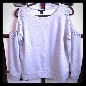 Gray Long-Sleeve Sweater with Open Shoulders