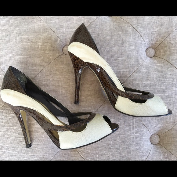 Classy peep toe Beige and Brown Heels.