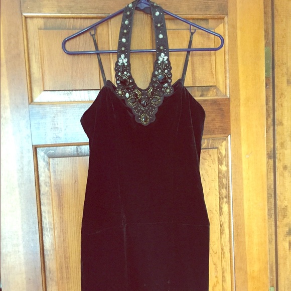 Velvet black dress. Neck tie/lovely beaded details