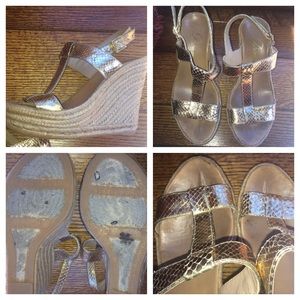 Delman Gold Sandel Wedges