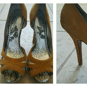 Yellow studded platform open toe heels