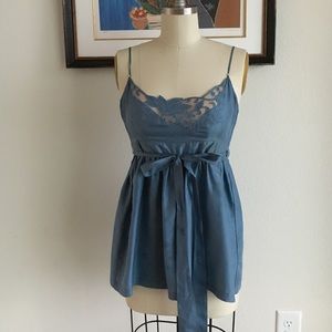 Anthropologie Blue Wrap Shirt with sheer detail