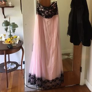 pink and black lace, lace up prom dress. Size 14