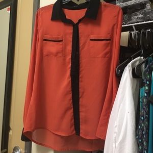 Sheer orange with black collar and wrist