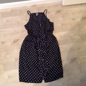 Blue and white polka dot dress