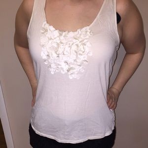 Elle Cream Tank Top with Floral Accent Size Large