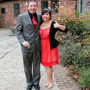 Red dress from Anthropologie