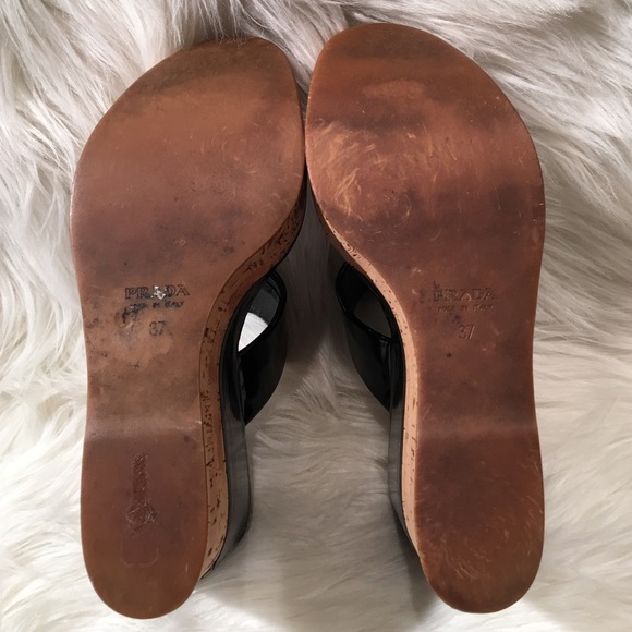 Prada Black Patent Leather n Cork Platform sandal. - Picture 4 of 7