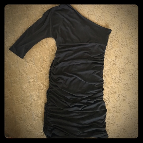 EXPRESS: One Shoulder, Black, Polyester Dress.