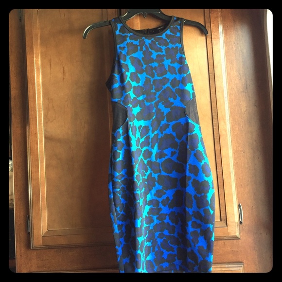 NWOT electric blue leopard body con mini