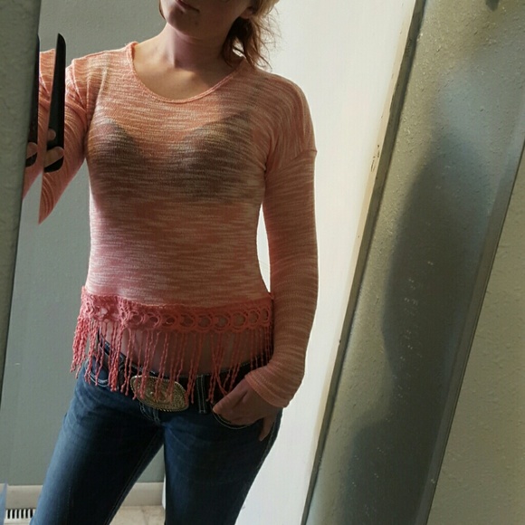 Buckle Freshwear pink knit fringe longsleeve - Picture 1 of 3