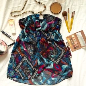 Sheer Aztec print strapless blouse