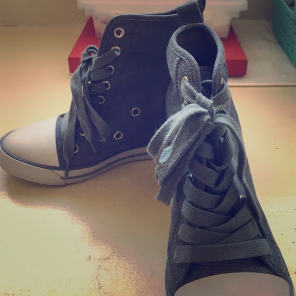 Grey Guess Hightop Sneakers with a hidden heel