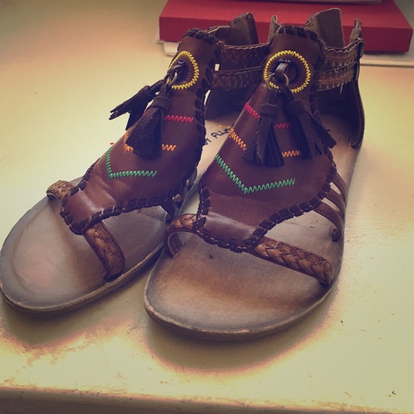 Brown Colorful embroidered sandals