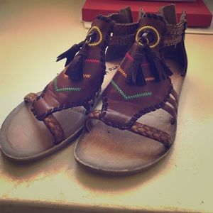 Brown Colorful embroidered sandals