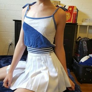 Unique vintage tie strap velour tank blue & white