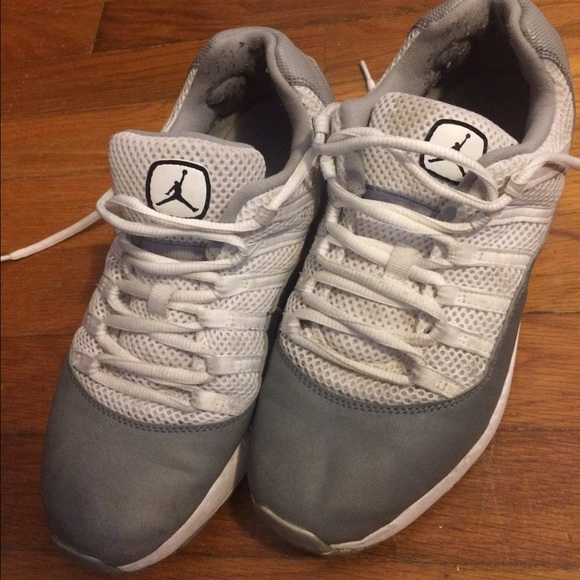 Gray and white Jordans