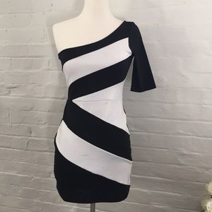 One sleeve, fitted mini dress