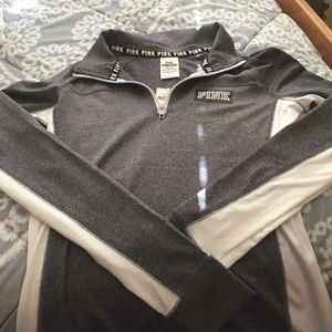 PINK zip white/grey workout material sweatshirt