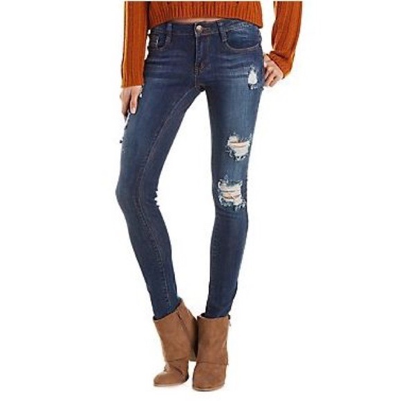 Machine Jeans Denim - BNWT Machine Jeans Dark Wash Destroyed Skinny Jean