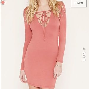 Dusty Rose Lace Up Dress