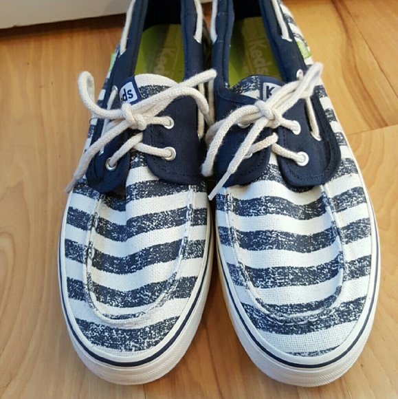 Blue and white Keds boat shoes size 9