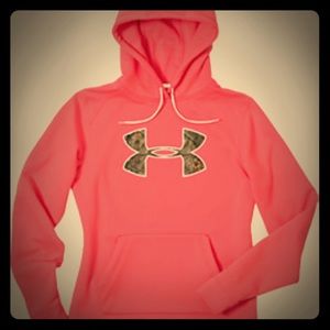 Pink Under Armour hoodie with camo logo