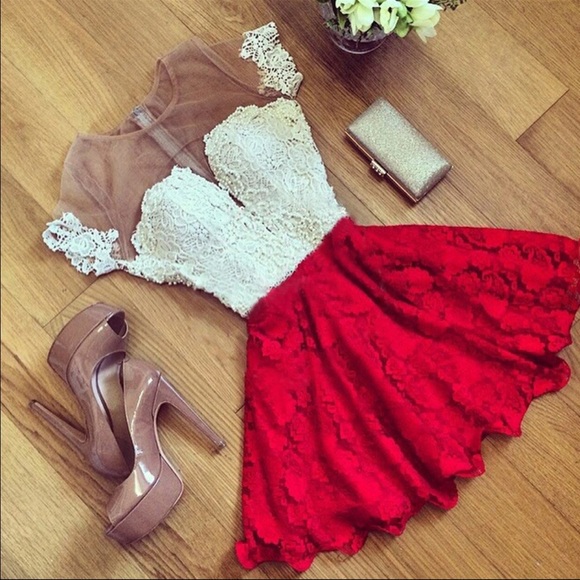 Red lace dress