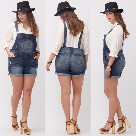 💔Sold Out! HP Lane Bryant Denim Overall Shorts - Picture 2 of 3