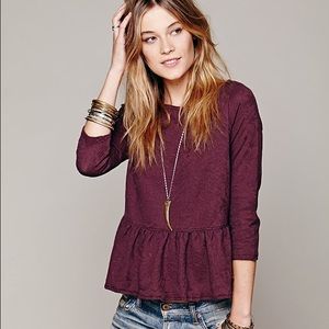 FP Textured Boxy Peplum Tee in Dusty Plum S