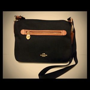 COACH SAWYER BLACK CANVAS LEATHER ZIP CROSSBODY