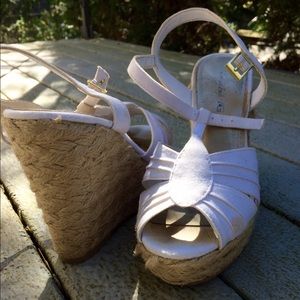 White strap heel wedges