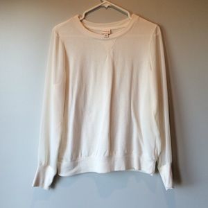 Cream crewneck sweatshirt with sheer sleeves