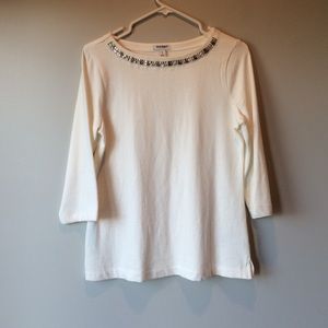 Old Navy cream blouse with beaded neckline