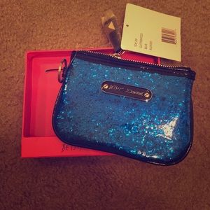Betsey Johnson blue glitter clutch