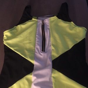 Black, White & Lime Green 1 Piece Swimsuit Medium