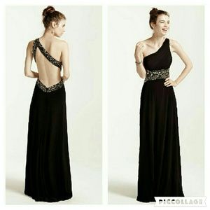 Black one shoulder prom dress from David's Bridal