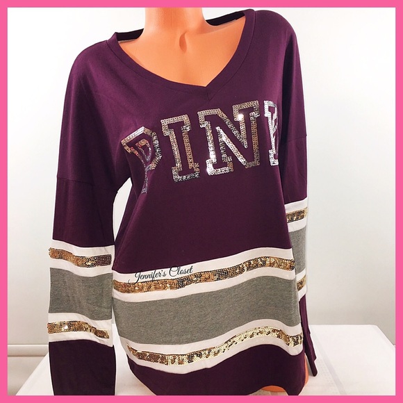 🎉2x HP•Victoria's Secret PINK• Bling varsity crew - Picture 3 of 4