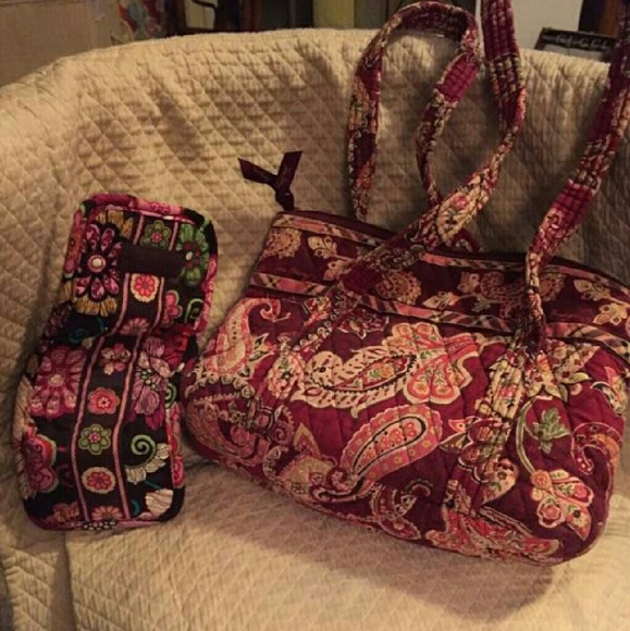 Picadilly Plum Vera Bradley Purse &WALLET Set