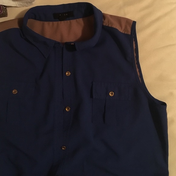 Blue/Tan Button Up Dress Tank