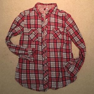 Red & Pink Plaid Button Up