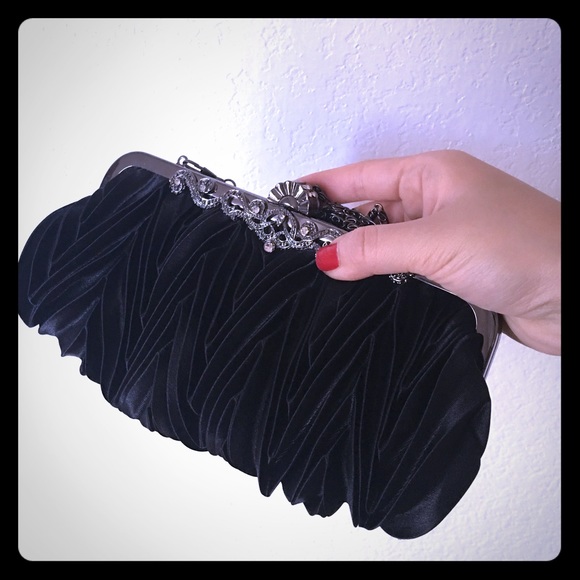 Black clutch with crystal details